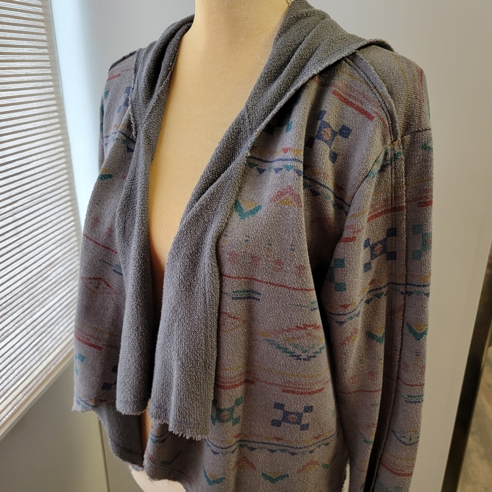 KIRRA Gray Jacket Open Front Womens Juniors Size S Small Geometric Design